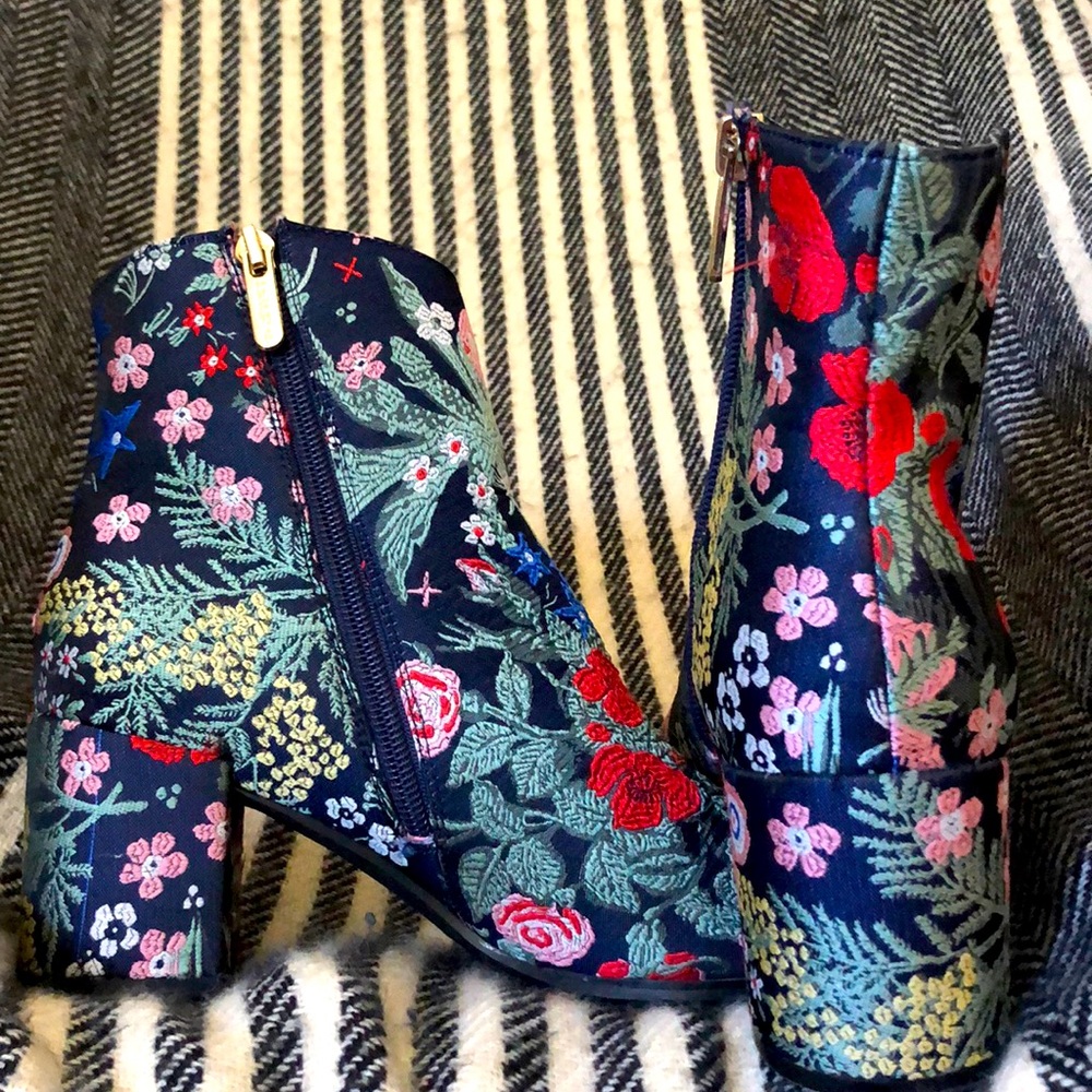 Floral Heeled Ankle Booties